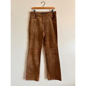 INC International Concepts Brown Suede Leather Straight Leg Trousers Pants‎ SZ 6